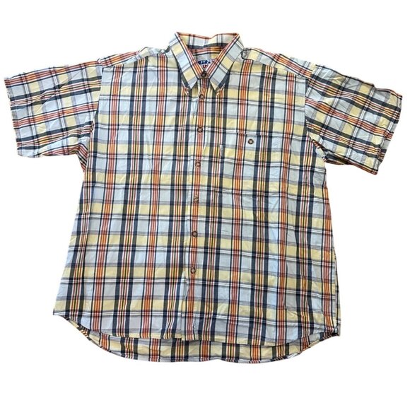 Bodoni USA Sporting Gear Plaid Shirt Mens Short Sleeve FY797 Size XL Yellow Navy - Picture 1 of 8